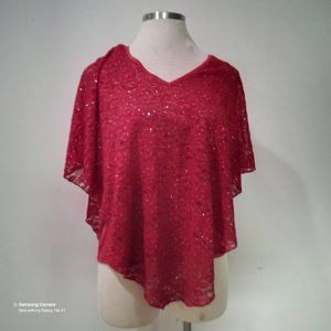 Kate Park Lined Lady In Red, Lipstick & Silver Rhinestone Elegant Cape Top NWT L